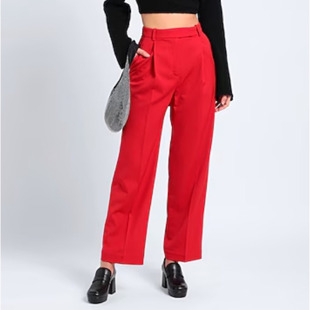 & Other Stories Bright Red Wide Tailored Trousers